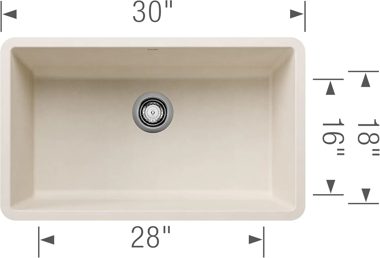 BLANCO 443083 Precis Silgranit 30” Single Bowl Undermount Kitchen Sink, Soft White