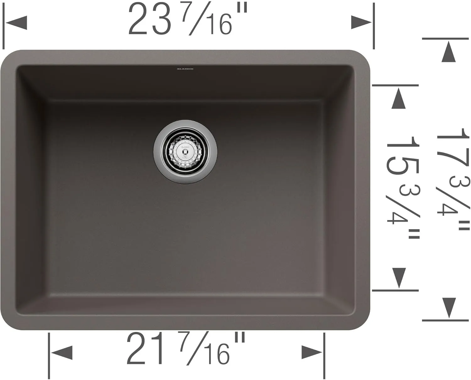 BLANCO 522258 Precis 24" Single Bowl-Anthracite Sink, 23.44" L X 17.75" W for 27" Cabinet