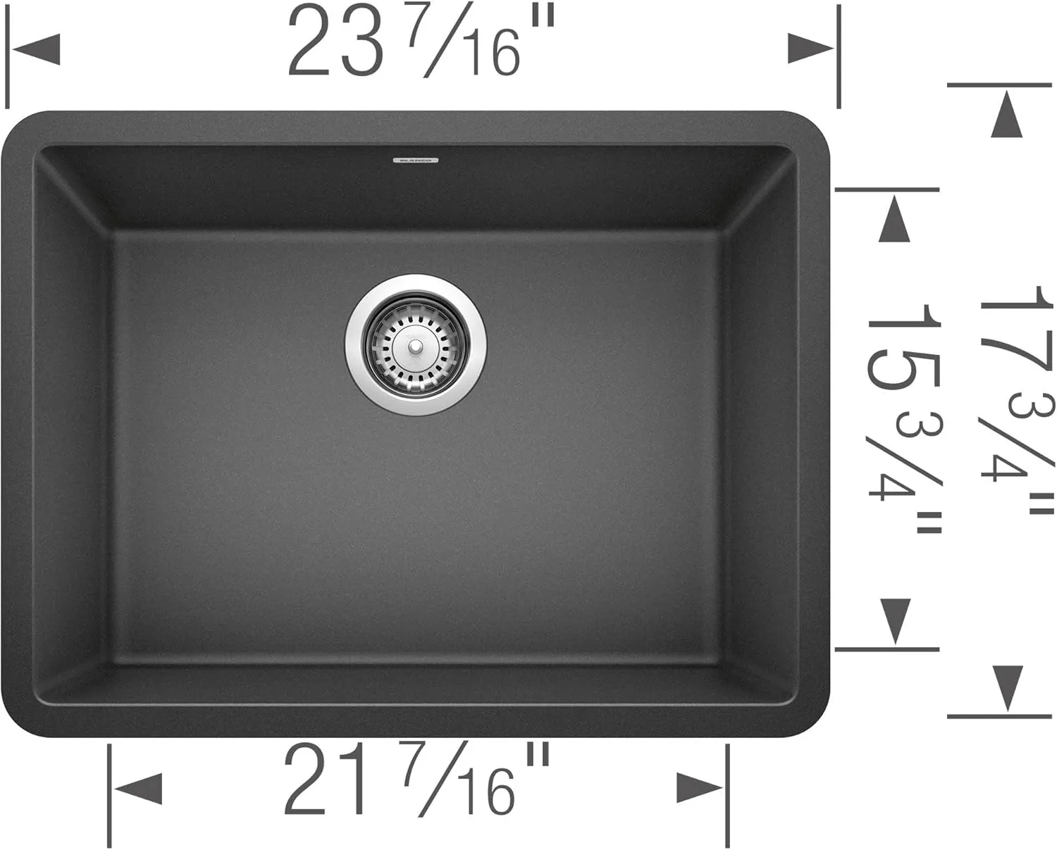 BLANCO 522258 Precis 24" Single Bowl-Anthracite Sink, 23.44" L X 17.75" W for 27" Cabinet