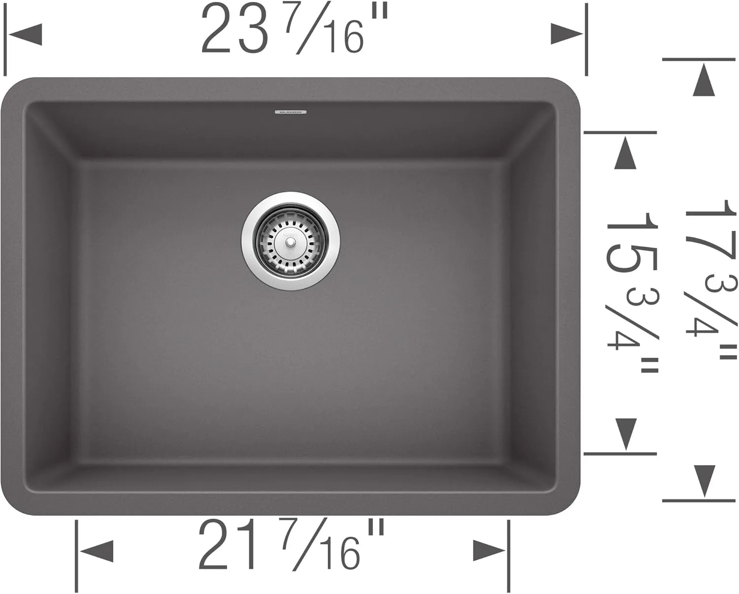 BLANCO 522258 Precis 24" Single Bowl-Anthracite Sink, 23.44" L X 17.75" W for 27" Cabinet