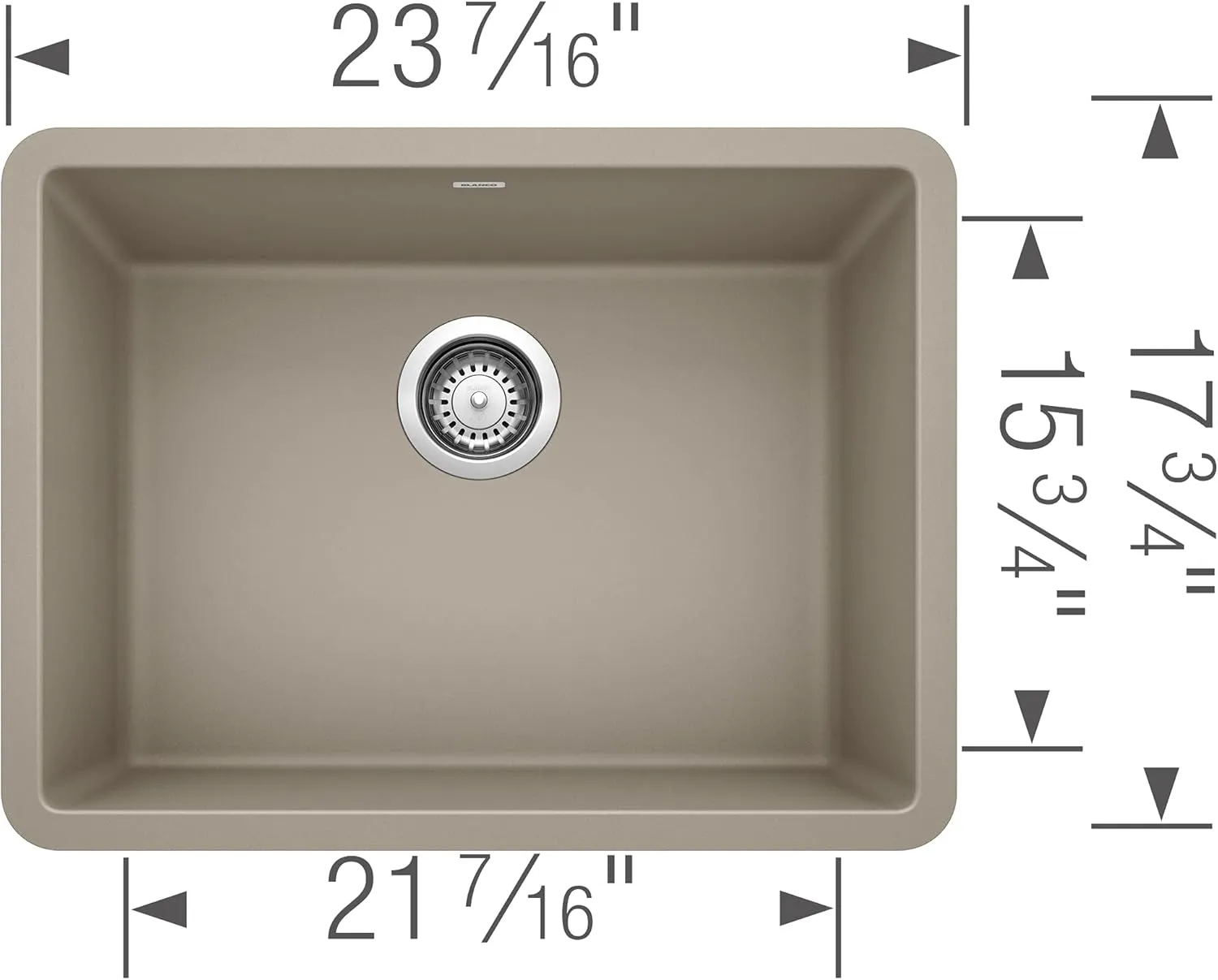 BLANCO 522417 Precis Kitchen Sink, 23.44" L X 17.75" W X 8.75" D, Truffle