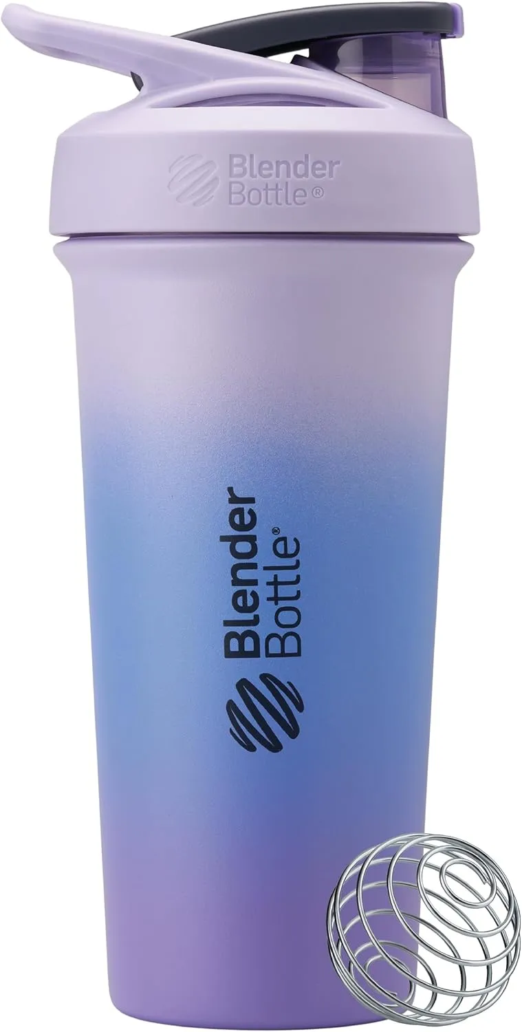 BlenderBottle Strada Sleek Insulated Stainless Steel Water Bottle with Wire Whisk, 25-Ounce, Lavender Ombre (Pack of 1)