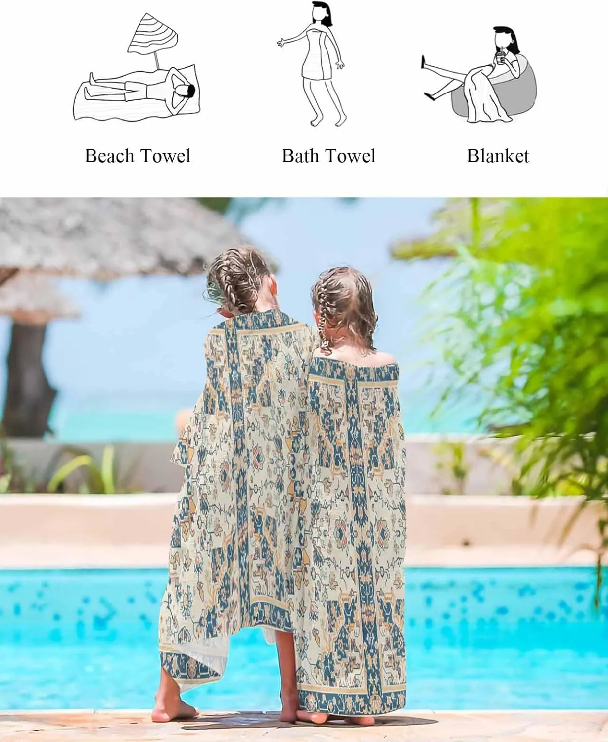 Bohemia Beach Towel 31"x61" Microfiber Beach Towels Oversized Sand Free Quick Dry Beach Towel/Bath Towels/Yoga Towel/Pool Towels/Travel Towel for Women Men Girls Kids-Retro Pattern