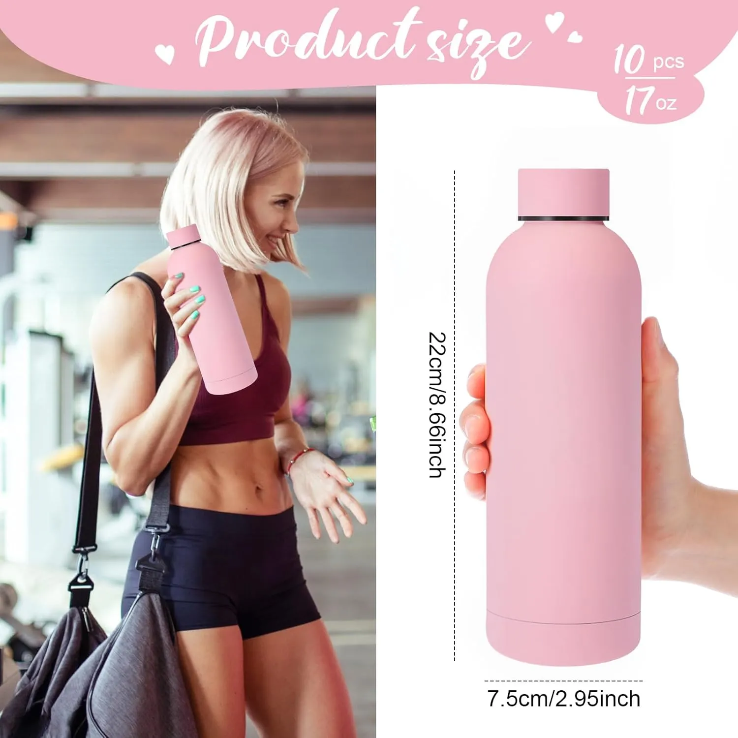 Bokon 10 Pcs Stainless Steel Water Bottle Bulk Double Layer Vacuum 17 oz Small Mouth Sport Insulated Metal Graduation Teacher CNA Gift Reusable Flask Leakproof Lid for Cyclist Runner