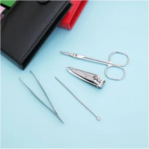 BONAD Toenail Clippers 4 Pcs/Set Nail Clippers Scissors File Tweezers PVC Bag Case Mini Nail Manicure Tool Set Nail Care Kits Nail Clipper Set (Color : Rojo)