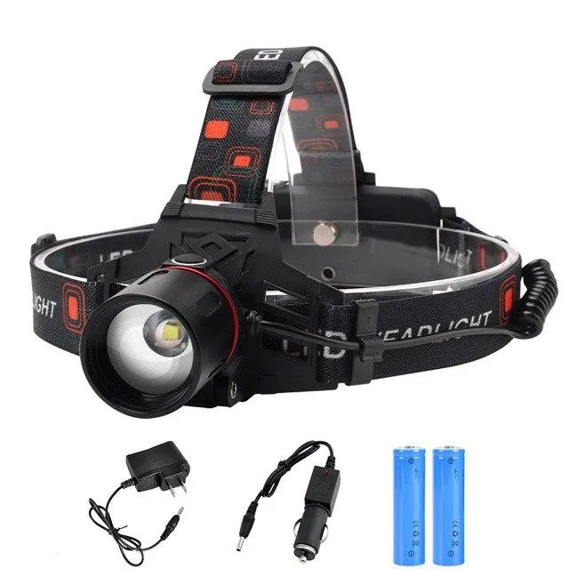 BORUiT New T6 LED Headlamp Flashlight Zoomable Rechargeable Headlights Waterproof Camping Hunting Head Torch by 18650 Battery