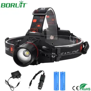 BORUiT New T6 LED Headlamp Flashlight Zoomable Rechargeable Headlights Waterproof Camping Hunting Head Torch by 18650 Battery