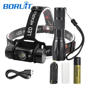 BORUIT Portable Rechargeable Motion Sensor LED Lamp Flashlight USB Charge Head Torch 18650 Battery For Camping Fishing Hunting