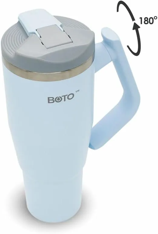 BOTO Tumbler with Handle and Straw | 100% Leak Proof Tumbler, 180° Rotatable Handle, Includes 2 Lids | Water Bottle with Straw, Insulated Tumblers, Stainless Steel