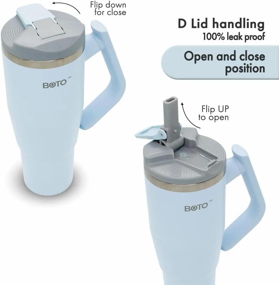 BOTO Tumbler with Handle and Straw | 100% Leak Proof Tumbler, 180° Rotatable Handle, Includes 2 Lids | Water Bottle with Straw, Insulated Tumblers, Stainless Steel