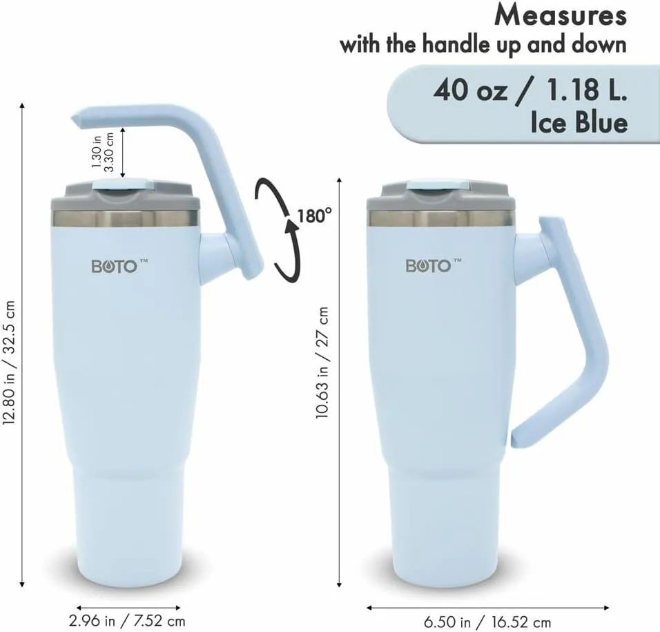 BOTO Tumbler with Handle and Straw | 100% Leak Proof Tumbler, 180° Rotatable Handle, Includes 2 Lids | Water Bottle with Straw, Insulated Tumblers, Stainless Steel