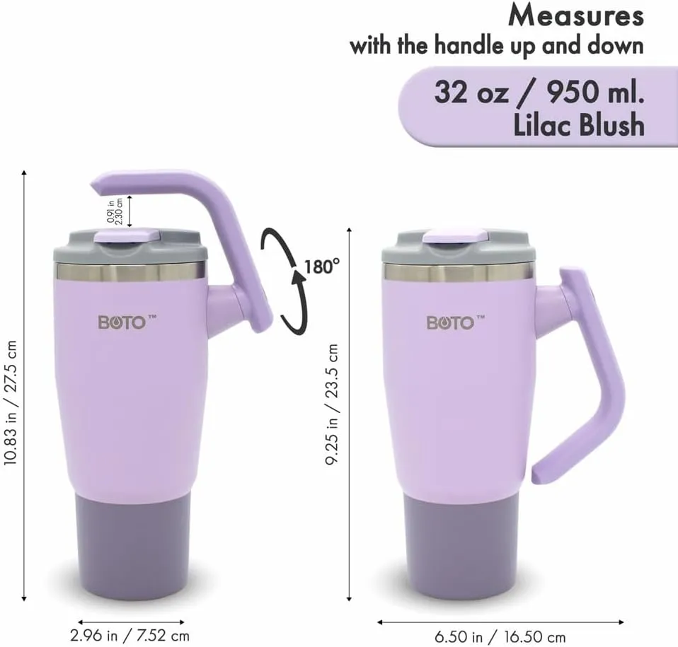 BOTO Tumbler with Handle and Straw | 100% Leak Proof Tumbler, 180° Rotatable Handle, Includes 2 Lids | Water Bottle with Straw, Insulated Tumblers, Stainless Steel