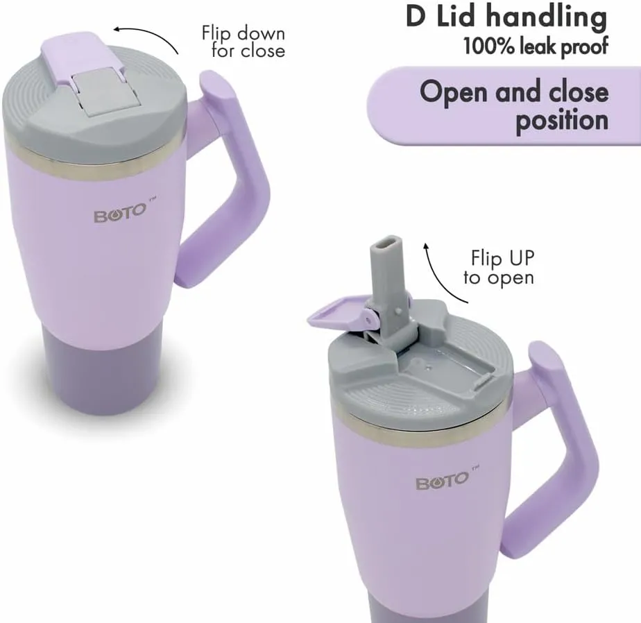 BOTO Tumbler with Handle and Straw | 100% Leak Proof Tumbler, 180° Rotatable Handle, Includes 2 Lids | Water Bottle with Straw, Insulated Tumblers, Stainless Steel