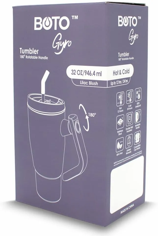 BOTO Tumbler with Handle and Straw | 100% Leak Proof Tumbler, 180° Rotatable Handle, Includes 2 Lids | Water Bottle with Straw, Insulated Tumblers, Stainless Steel