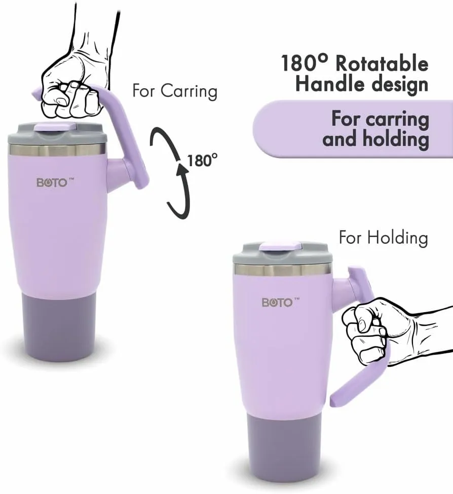BOTO Tumbler with Handle and Straw | 100% Leak Proof Tumbler, 180° Rotatable Handle, Includes 2 Lids | Water Bottle with Straw, Insulated Tumblers, Stainless Steel