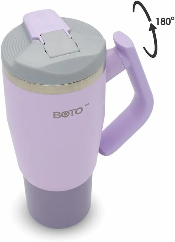 BOTO Tumbler with Handle and Straw | 100% Leak Proof Tumbler, 180° Rotatable Handle, Includes 2 Lids | Water Bottle with Straw, Insulated Tumblers, Stainless Steel