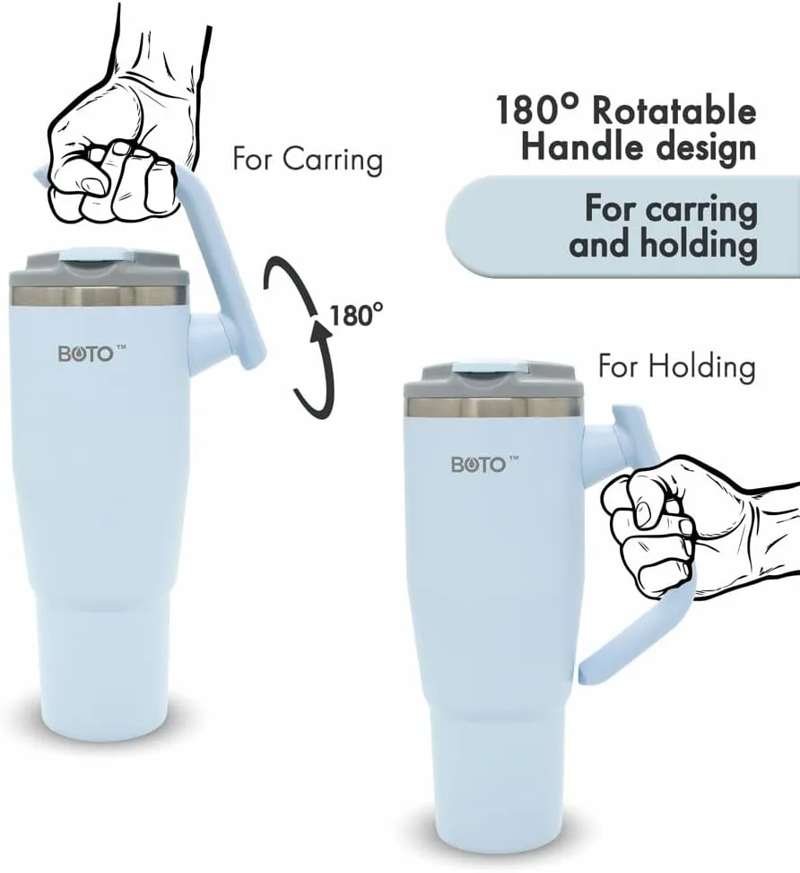 BOTO Tumbler with Handle and Straw | 100% Leak Proof Tumbler, 180° Rotatable Handle, Includes 2 Lids | Water Bottle with Straw, Insulated Tumblers, Stainless Steel