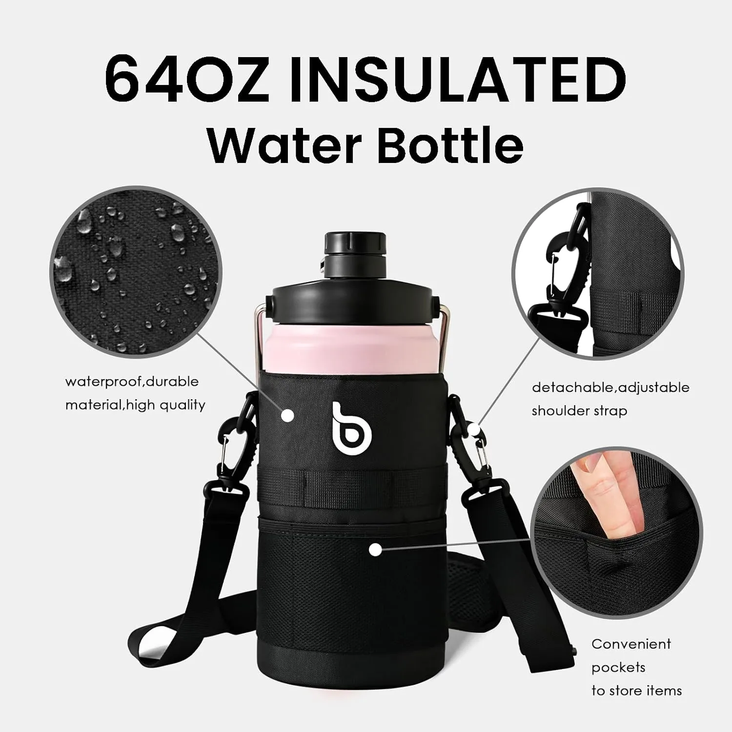 BOTTLE BOTTLE Insulated Water Bottle 64 oz with Straw and Dual-use Lid Half Gallon Water Jug Vacuum Stainless Steel for Workout and Sports Insulated Beer Growler with Handle Pink Blue
