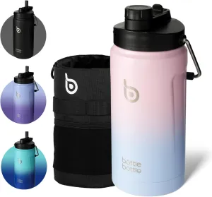 BOTTLE BOTTLE Insulated Water Bottle 64 oz with Straw and Dual-use Lid Half Gallon Water Jug Vacuum Stainless Steel for Workout and Sports Insulated Beer Growler with Handle Pink Blue