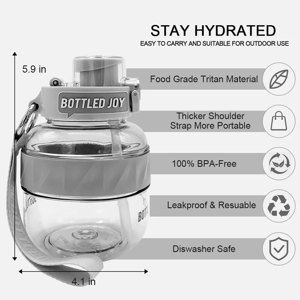 Bottled Joy 16 Oz Sports Water Bottle, Water Bottle Flip-top Lid and Handle Strap, Water Bottle with Straw, Leakproof BPA Free Sports Water Bottle for Outdoor Indoor Sports Gift (Grey)