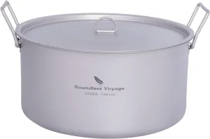 Boundless Voyage Outdoor Camping Titanium Pot 5.0L Stockpot with Lid Folding Handle Hiking Picnic Portable Big Capacity Soup Pot Home Kitchen