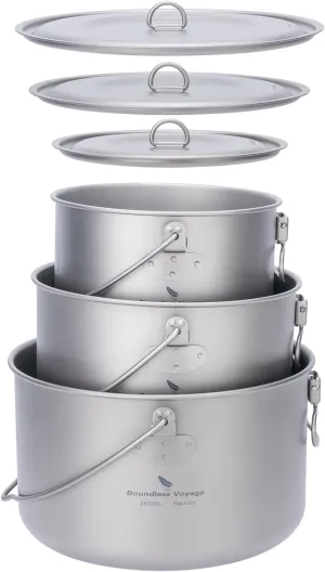 Boundless Voyage Titanium Hanging Pot for Outdoor Camping Backpacking Hiking Ultralight Portable Cooking Pot Camp Kitchen Cookware 1300ML/1950ML/2900ML