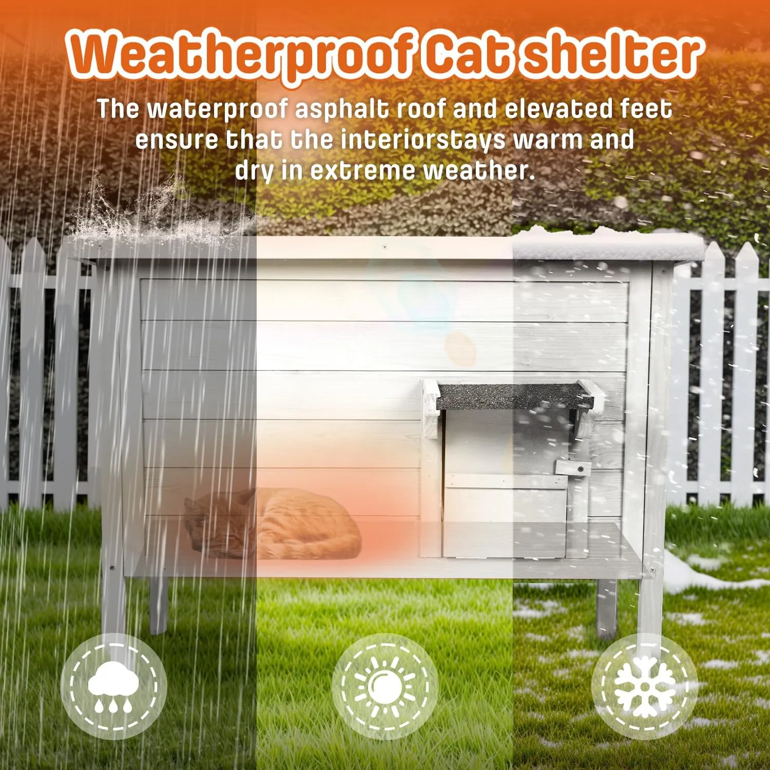 BRIOPAWS Outdoor-Cat-House-Insulated | Feral-Cat-Shelter for Winter | Weatherproof | Large Wooden Pet House for Multiple Cats | Foldable Ladder | Acrylic Side Window | White