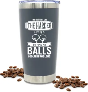 Brooke & Jess Designs - Find My Balls 20 oz Golfer Multipurpose Insulated Water Bottle Tumbler Travel Coffee Mug - Golf Gifts for Men, Golf Stuff Gifts for Fathers Day, Birthday Gifts for Dad