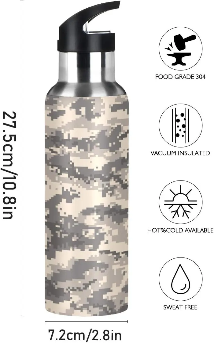 Brown Desert Digital Camouflage Stainless Steel Water Bottle 2-Layered Vacuum Insulated Containers Keeps Drinks Cold with No Condensation - BPA Free Water Bottle, 22oz