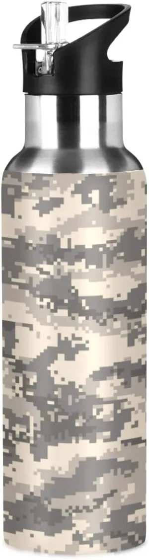 Brown Desert Digital Camouflage Stainless Steel Water Bottle 2-Layered Vacuum Insulated Containers Keeps Drinks Cold with No Condensation - BPA Free Water Bottle, 22oz