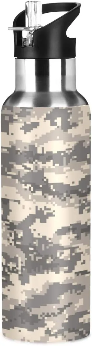 Brown Desert Digital Camouflage Stainless Steel Water Bottle 2-Layered Vacuum Insulated Containers Keeps Drinks Cold with No Condensation - BPA Free Water Bottle, 22oz