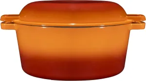 Bruntmor 2-in-1 Enamel Cast Iron Dutch Oven With Handles - Crock Pot Pumpkin Spice Orange Cast Iron Pot with Skillet lid-All-in-1 Cookware Braising Pan for Casserole Dish-5 Quart Pumpkin Spice Orange