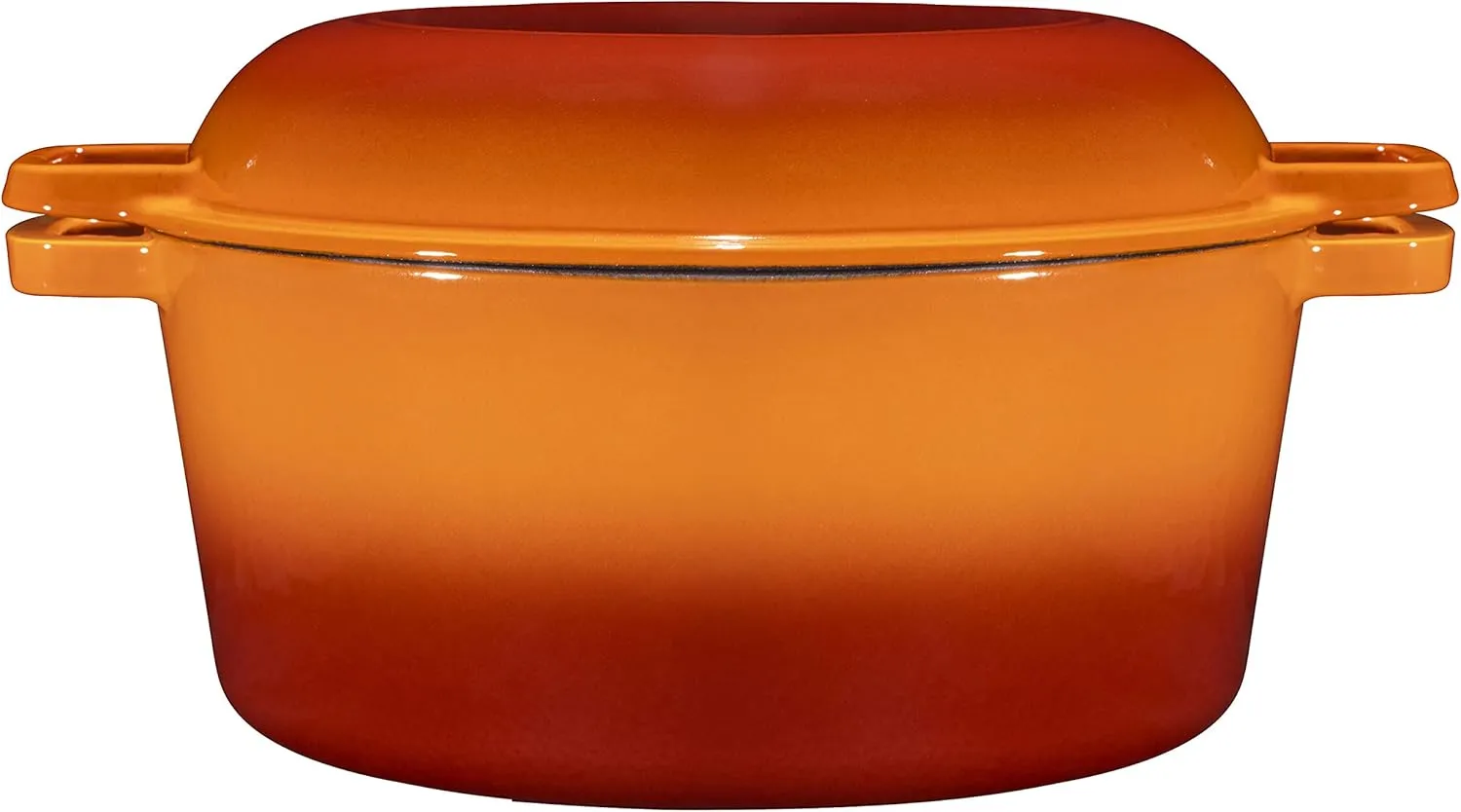 Bruntmor 2-in-1 Enamel Cast Iron Dutch Oven With Handles - Crock Pot Pumpkin Spice Orange Cast Iron Pot with Skillet lid-All-in-1 Cookware Braising Pan for Casserole Dish-5 Quart Pumpkin Spice Orange