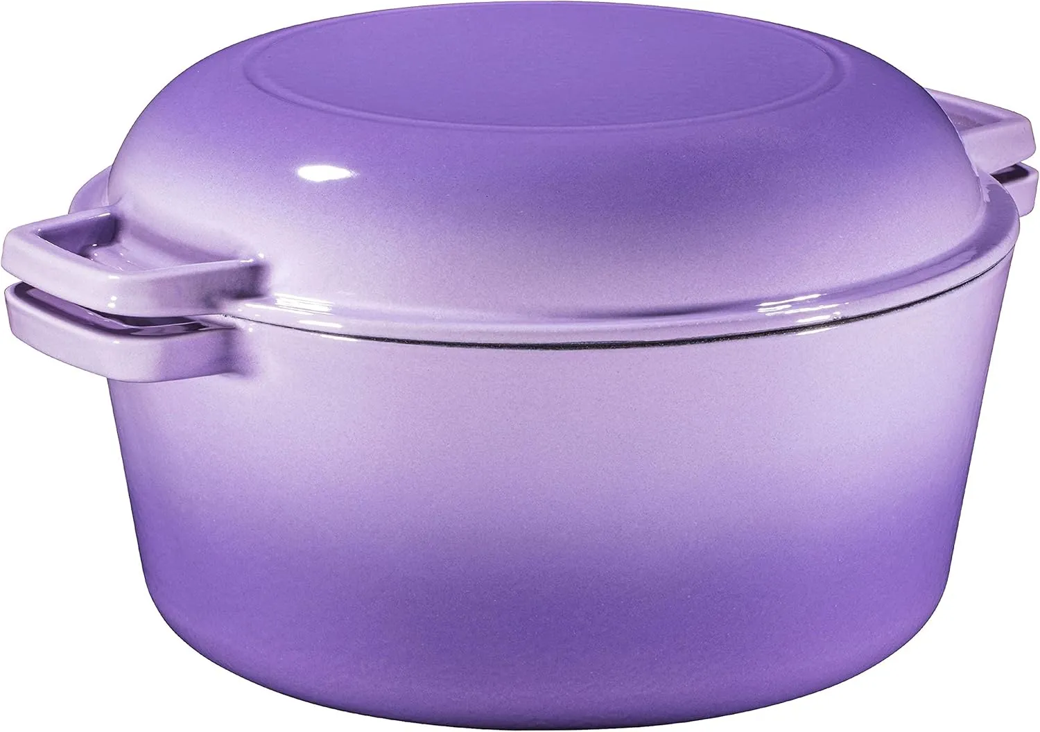 Bruntmor 2-in-1 Enamel Cast Iron Dutch Oven with Handles - Crock Pot Purple Cast Iron Pot with Skillet lid - All-in-One Cookware Braising Pan for Casserole Dish - 5 Quart, Purple