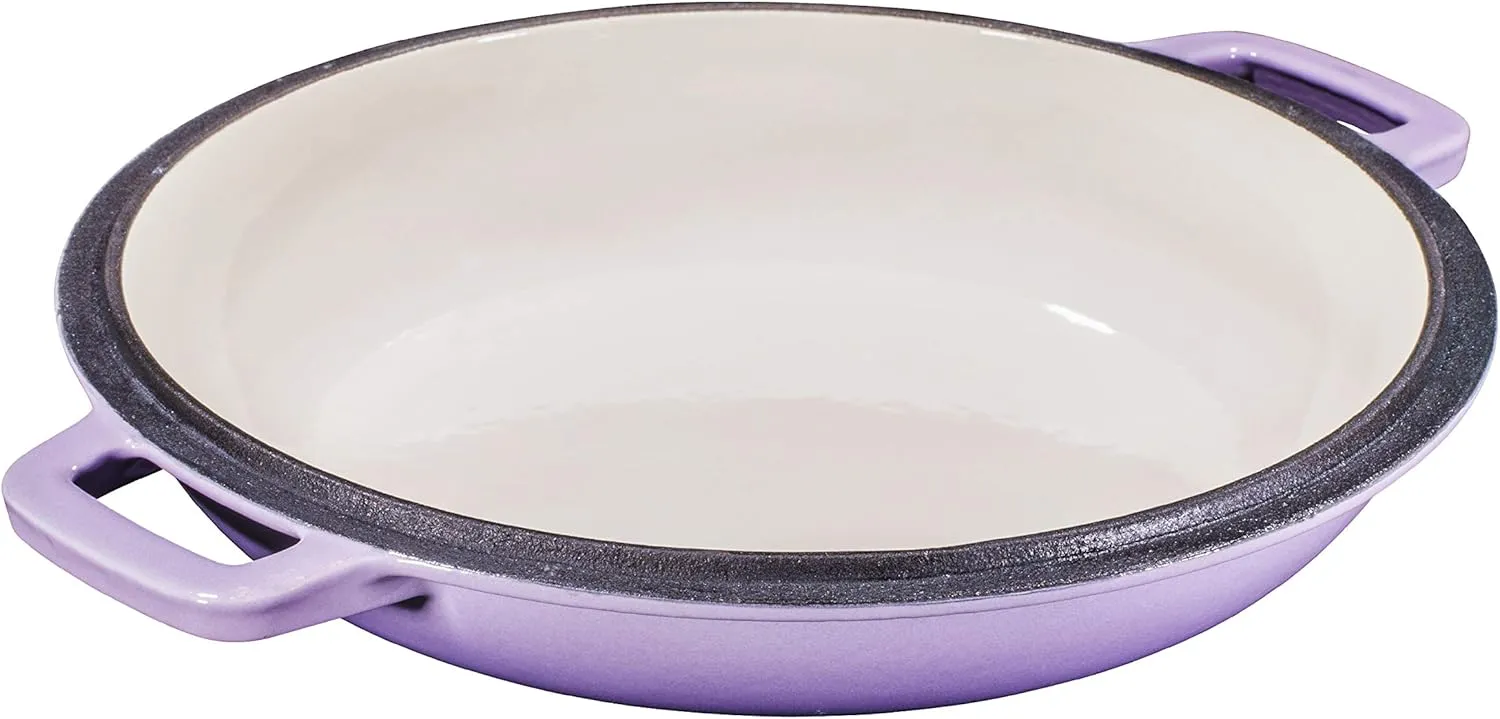 Bruntmor 2-in-1 Enamel Cast Iron Dutch Oven with Handles - Crock Pot Purple Cast Iron Pot with Skillet lid - All-in-One Cookware Braising Pan for Casserole Dish - 5 Quart, Purple