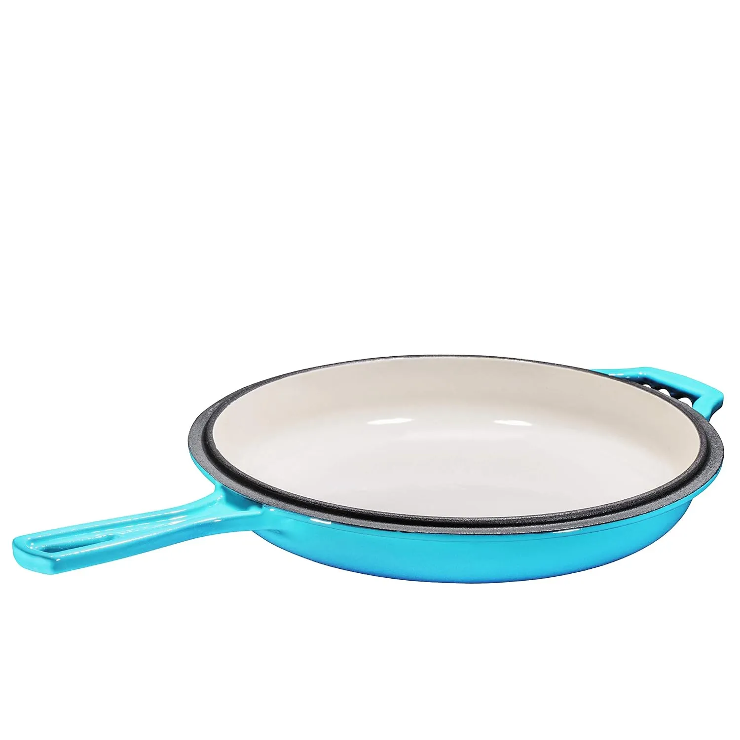 Bruntmor 2 in 1 Enameled cast iron pot with lid, 3QT Cast Iron Dutch Oven & Skillet Combo, Enameled Cast Iron Cookware with Lid, Perfect for Braising, Casseroles and Slow Cooking - Caribbean Blue
