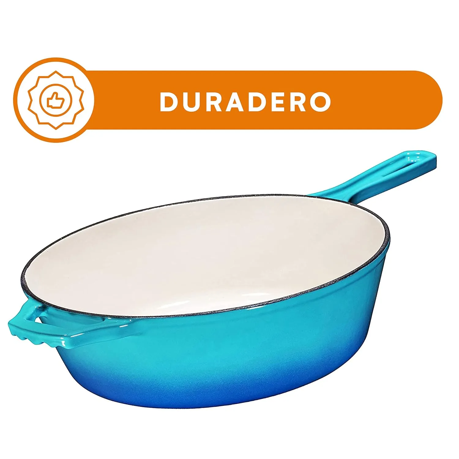 Bruntmor 2 in 1 Enameled cast iron pot with lid, 3QT Cast Iron Dutch Oven & Skillet Combo, Enameled Cast Iron Cookware with Lid, Perfect for Braising, Casseroles and Slow Cooking - Caribbean Blue