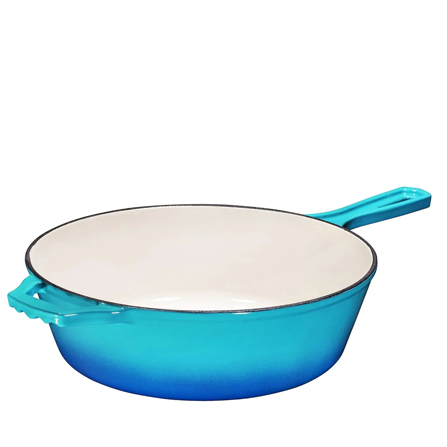 Bruntmor 2 in 1 Enameled cast iron pot with lid, 3QT Cast Iron Dutch Oven & Skillet Combo, Enameled Cast Iron Cookware with Lid, Perfect for Braising, Casseroles and Slow Cooking - Caribbean Blue