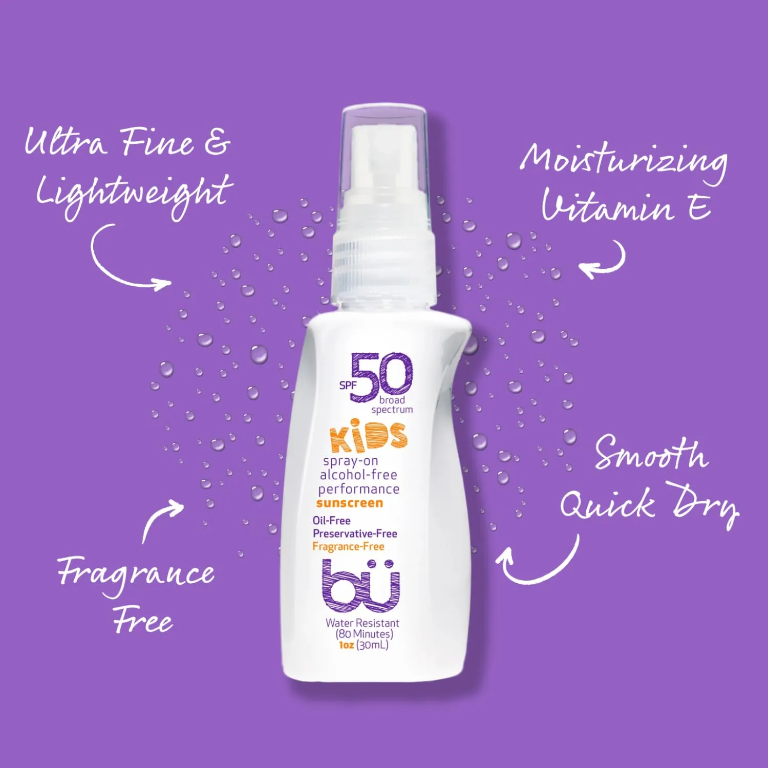 bu SPF 50 Sunscreen Spray - Nature's Sun Block. Biodegradable. Water Resistant. TSA Approved. Vegan. Alcohol & Cruelty Free | Fragrance Free Kids - 1 oz (3 Pack)