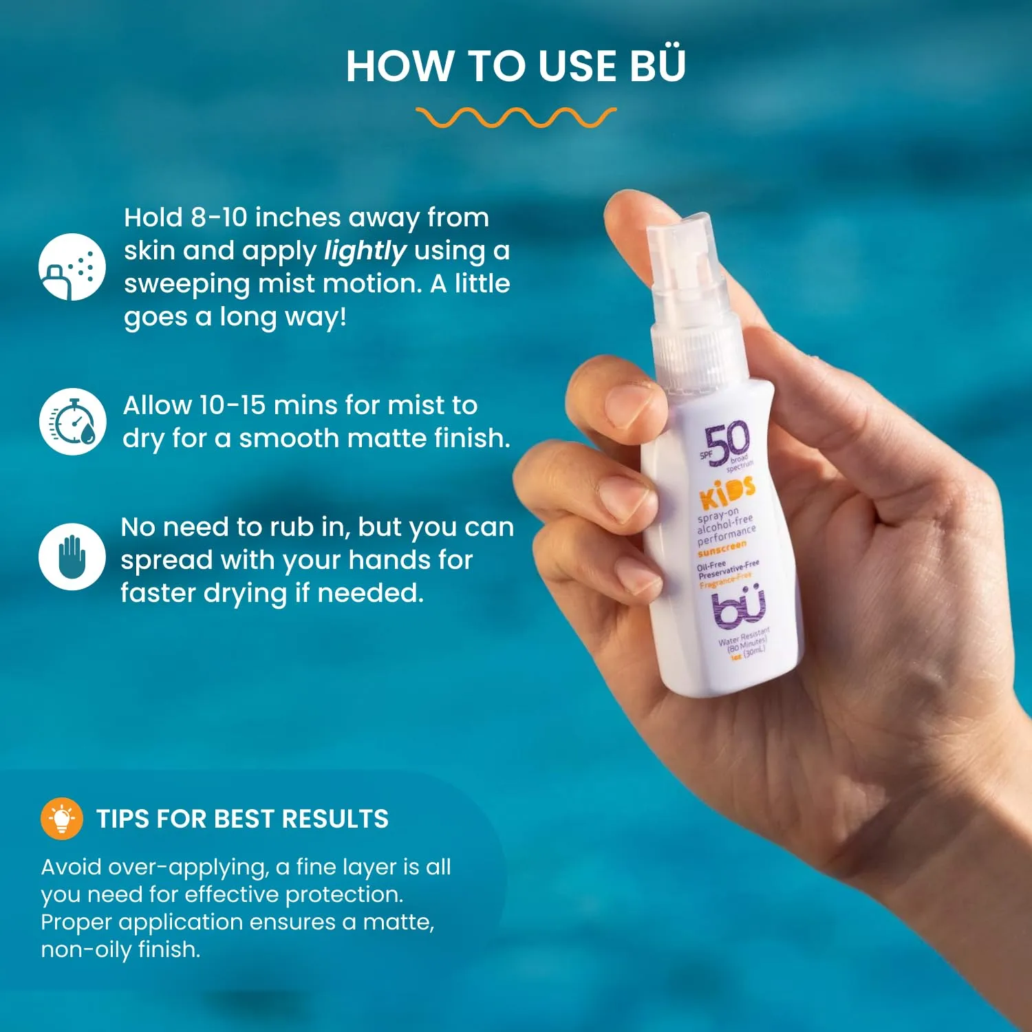 bu SPF 50 Sunscreen Spray - Nature's Sun Block. Biodegradable. Water Resistant. TSA Approved. Vegan. Alcohol & Cruelty Free | Fragrance Free Kids - 1 oz (3 Pack)