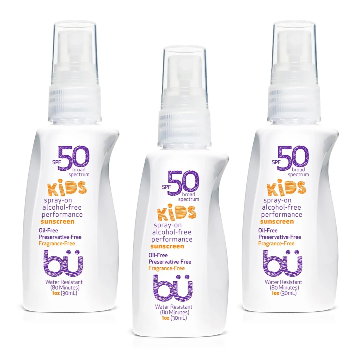 bu SPF 50 Sunscreen Spray - Nature's Sun Block. Biodegradable. Water Resistant. TSA Approved. Vegan. Alcohol & Cruelty Free | Fragrance Free Kids - 1 oz (3 Pack)