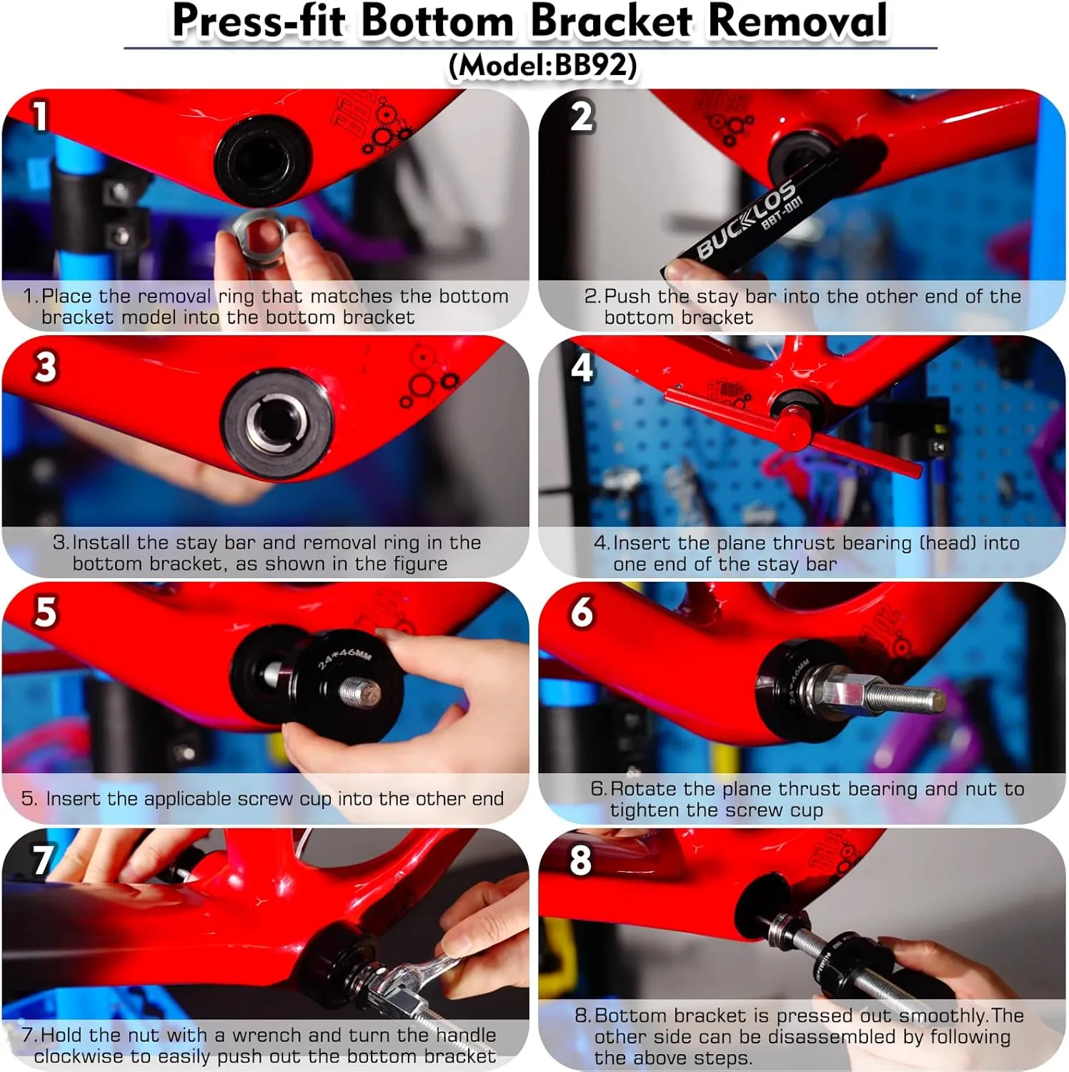 BUCKLOS Bike Headset Press-in Tool, Bottom Bracket Install Removal Tool Kit, Bearing Press Tool, Bicycle Repair Accessories Suitable for BB73 BB86 BB30 BB91 BB92 PF30