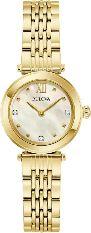 Bulova Ladies Classic Diamond Quartz Gold Stainless Steel Watch, Mother of Pearl Dial Style:97P177