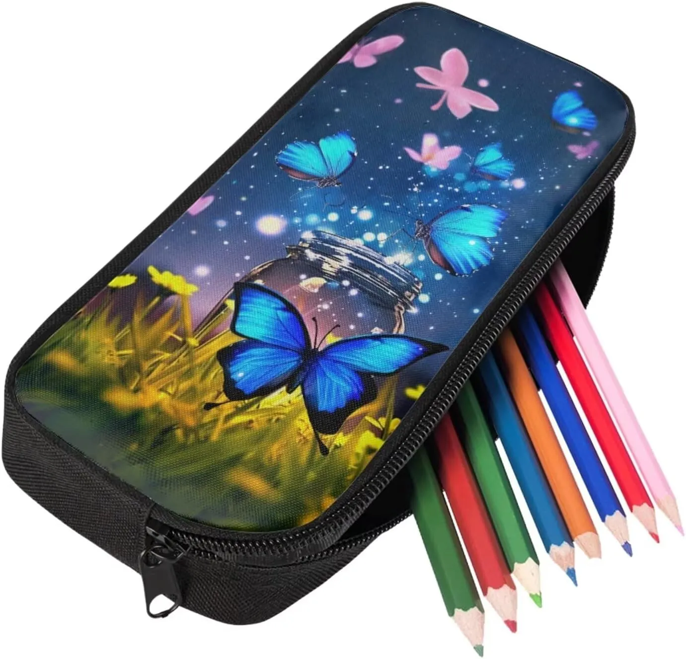 Butterfly Backpack and Lunch Box for Girls Boys Grades 3 to 8 Portable Lightweight School Bag for Kids Foldable Insulated Lunch Bag for Elementary School High School
