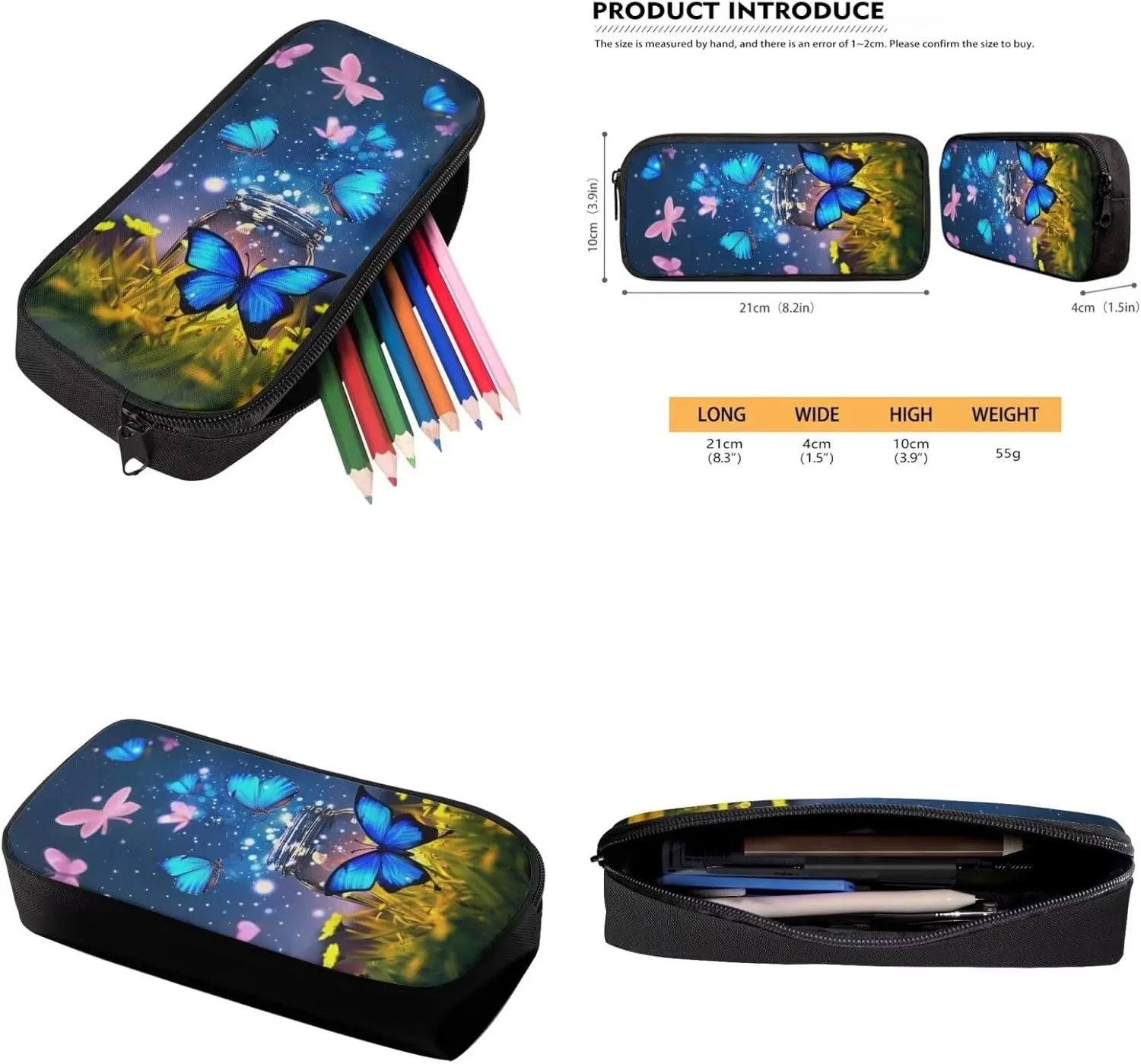 Butterfly Backpack and Lunch Box for Girls Boys Grades 3 to 8 Portable Lightweight School Bag for Kids Foldable Insulated Lunch Bag for Elementary School High School