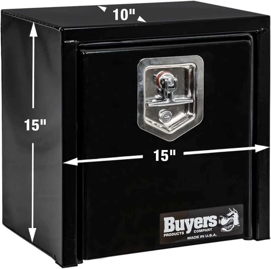 Buyers Products 1703310 Black Steel Underbody Truck Box, 15 x 10 x 15 Inch, Made In the USA, 14 Ga Black Steel Trailer/Truck Bed Tool Box, Weather-Resistant, Locking T-Latch