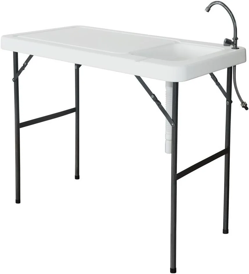 Byya BXTY115-A Portable Outdoor Folding Fish and Game Cleaning Table w/Sink Faucet and Drain Hose