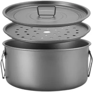 Camp Cooking Pot Titanium Camping Mug 2200ml Backpack Hiking with Lid Tableware Foldable Handle Trekking Camping Pot with Lid