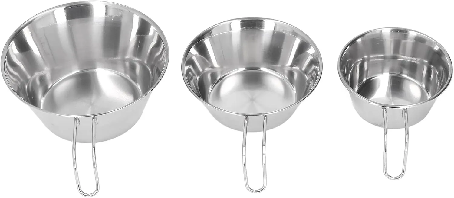 Camping Bowls, 3 Piece Stainless Steel Camping Bowl Set, Portable BBQ Folding Cup Bowl, Hiking Picnic Cookware for Outdoor Dining, Camping, Picnic