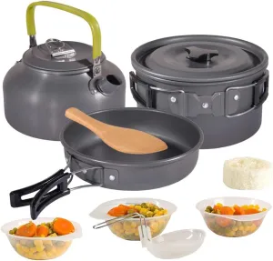 Camping Cookware Set Cooking Mess Kit Nonstick, Lightweight Pots, Pans With Mesh Set Bag for Backpacking, Hiking, Picnic,Outdoor